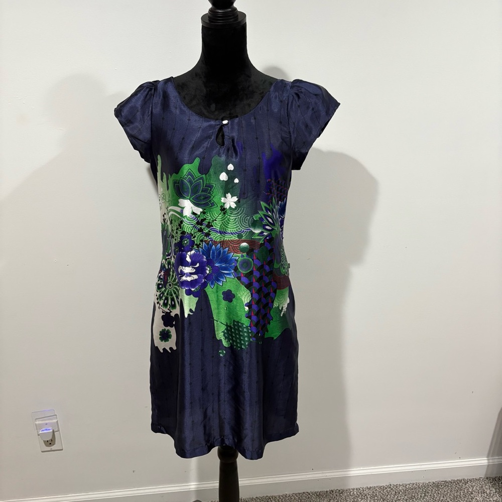Elegant Navy and Green Floral Dress